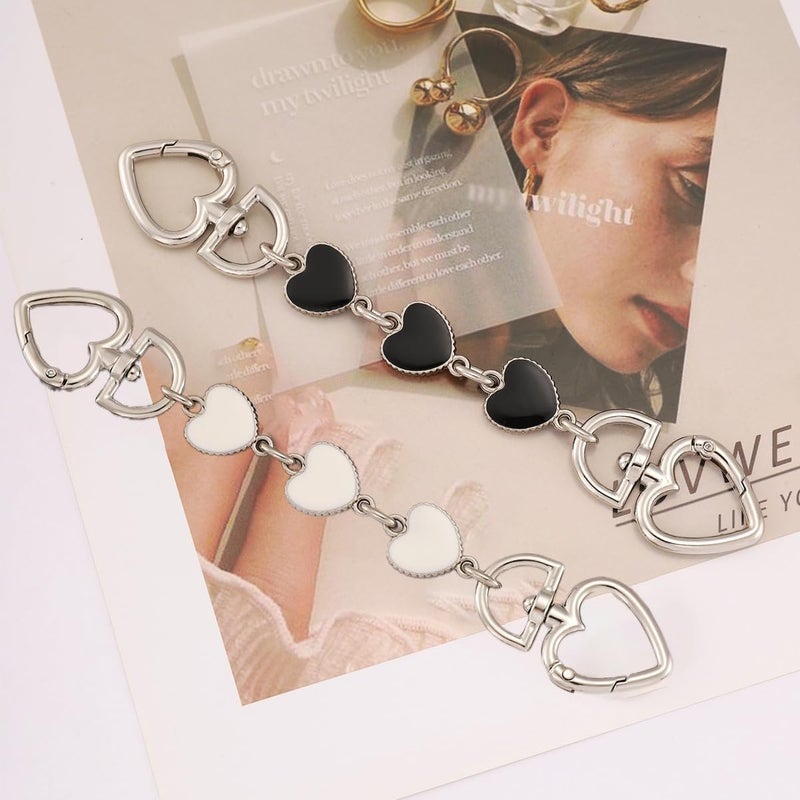 Anbys Store Silver Purse Extender Chain Bag Extender Chain Purse Strap Extender Bag Chain Charms(Heart White/Black) - Image 2